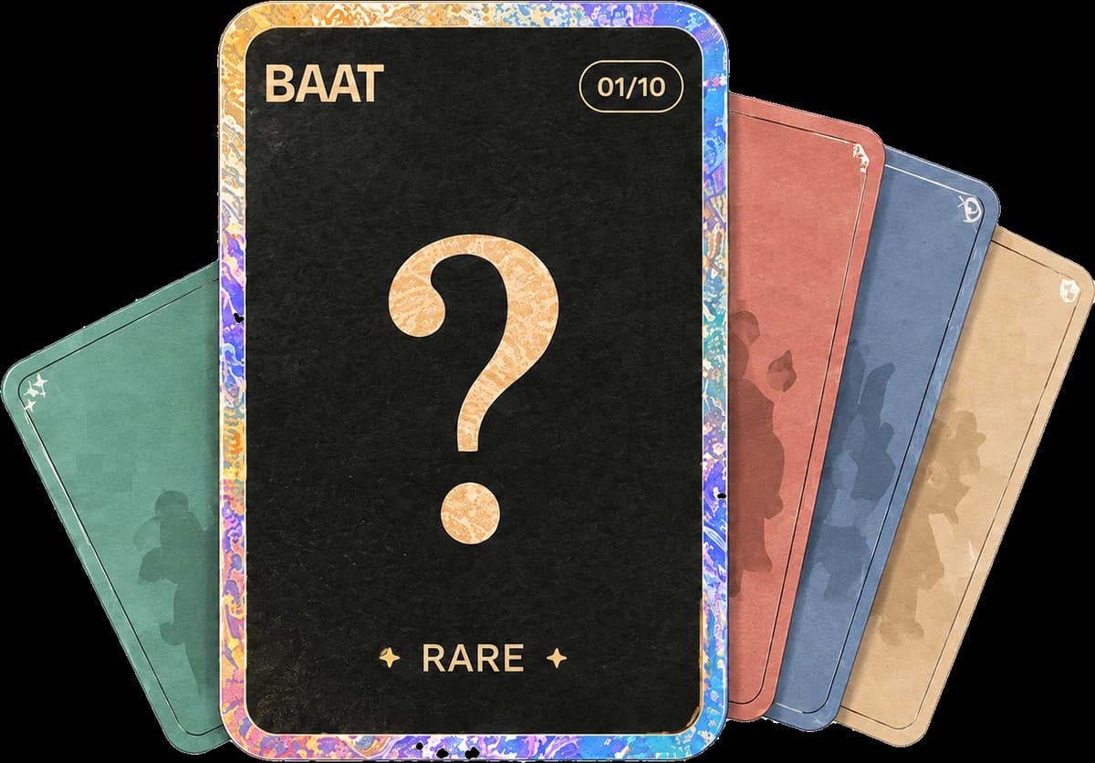 A fan of BAAK cards, the front one face down